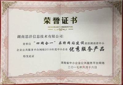 湖南思洋信息技术获评“2016年度中小企业优秀服务机构”，网络技术服务再获权威认可
